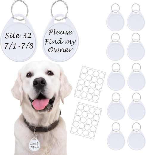 Dog Camping Gear (10pk) - Emergency Double Sided ID Tags with Key Ring - Water-Resistant Pet Tags