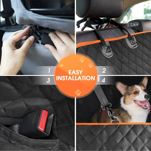 Giomoc Hammock 4 Dog Car Seat Cover for Back Seat, Waterproof Seat Protector Scratchproof Pet with Bags Side Flaps