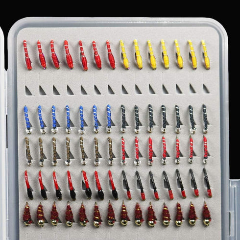 N/P 133pcs/Set Ultra-Thin Portable Nymph Scud Midge Flies Kit Assortment with Box for Trout Fishing