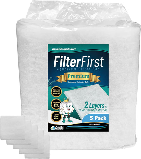 Aquarium Filter Floss by Aquatic Experts - FilterFirst Aquarium Filter Pad - 5 Pack, 12" Wide, 12" Long, 3/4" - 1" Thick