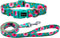 Dog Collar and Leash Set, Rose Pattern Polyester Material, 5ft Matching Leash for Small Dogs (S, Green Rose Set)