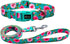 Dog Collar and Leash Set, Rose Pattern Polyester Material, 5ft Matching Leash for Small Dogs (S, Green Rose Set)