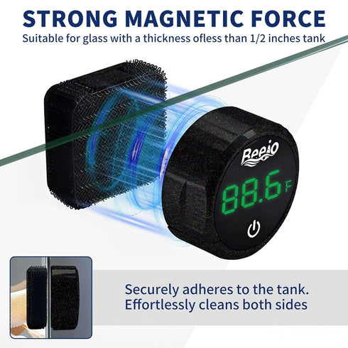 BEEJO 2 1 in Fish Tank Thermometer, Magnetic Fish Tank Cleaner, Aquarium Thermometer Digital with Touch Digital