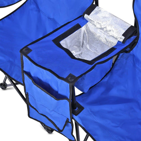 2 Flexzion Double Folding Beach Chair with Umbrella Table Cooler and Bag, Portable Compact Folding Chair, Person