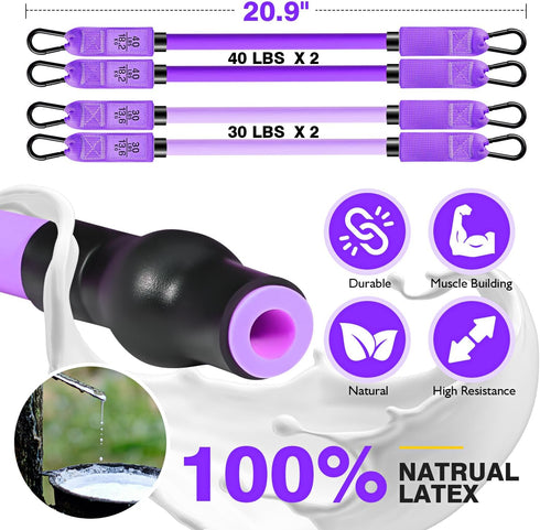 Pilates Bar Kit with Resistance Bands - Adjustable 3-Section Equipment for Legs, Hip, Waist, Arm Workouts