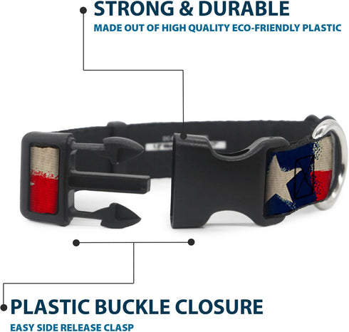 Buckle-Down Plastic Clip Collar - Texas Flag CLOSE-UP Distressed Painting - 1" Wide, Fits 15-24" Neck