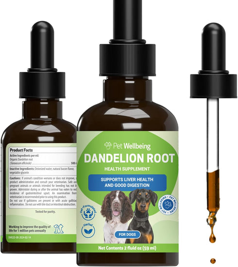 Pet Wellbeing Dandelion Root for Dogs - Certified Organic Herbal Supplement for Liver, Heart Health, 2 oz