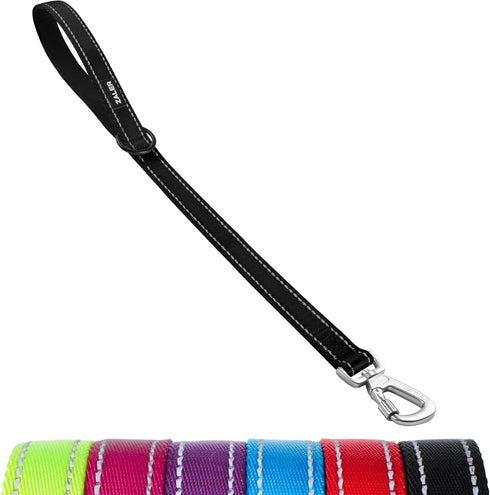 Short Dog Leash 2 ft, 24 Inches Traffic Leashes for Dogs, Heavy Duty Nylon Reflective Lead with Padded Handle