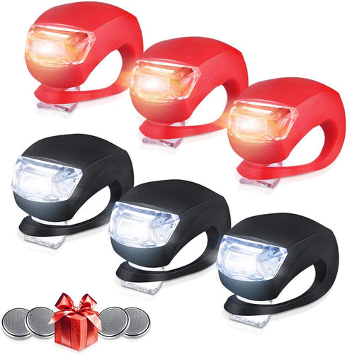 Set of 6 Bike Lights, Front and Back LED Clip-On Silicon Bicycle Lights with Waterproof Housing