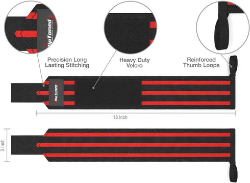 Rip Toned Lifting Straps + 18-inch Wrist Wraps Bundle, 1 Pair Each for Weightlifting, Workout, Gym, Powerlifting