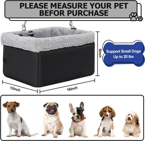 20lbs, Dog Car Seat for Small Pets Under Booster Seat with Metal Frame, Double-Layer Oxford Fabric, Safety Leash