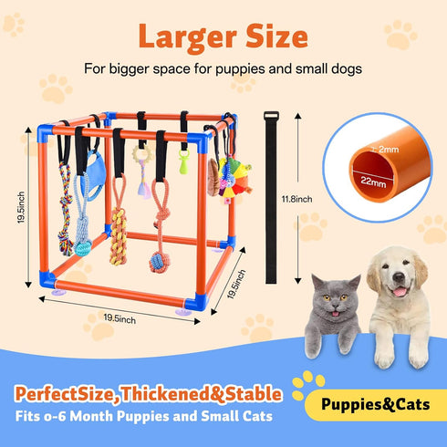 QUJOGA 10 Puppy Play Gym for Small/Medium Dogs with Hanging Puppy Teething Toys,Dog Enrichment Playground,Dog Rope Toys