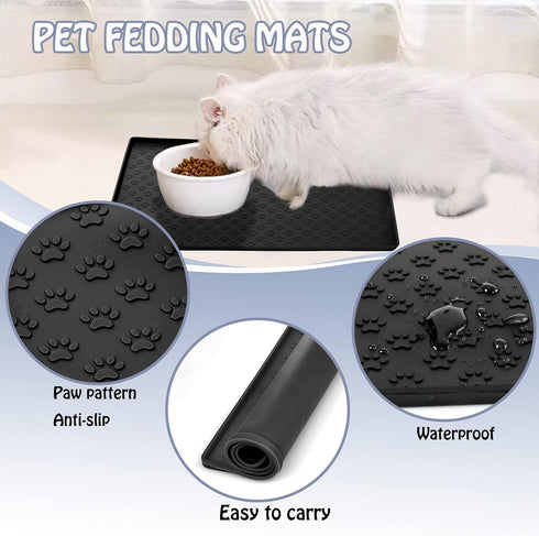Dog Cat Pet Food Mat for Floor, Waterproof Slip Rubber Mat for Food and Water, Raised Edges Prevent Spill on Floor
