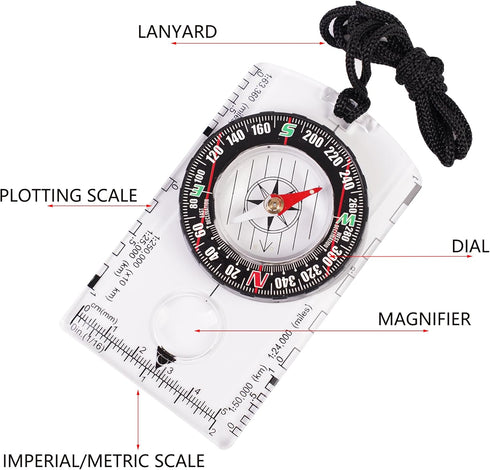RLXMARTD 4 Pcs Outdoor Compass with Adjustable Declination,Magnifier,Ruler,Scale. Multifunctional Orienteering