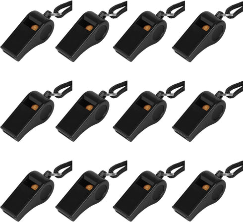 Fya Plastic Whistle with Lanyard, Loud Clear Black Whistles for Coaches, Referees, and Officials