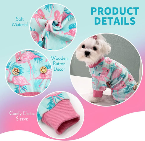 KYEESE Dog Pajamas, Velvet Pjs for Medium Sized Dogs, Soft Clothes with Flamingo Pattern, Comfy Pet Onesie Costume