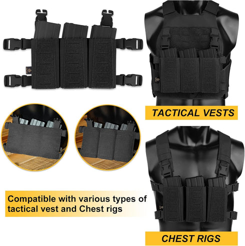 Tactical Triple Mag Pouch - Placard Magazine Panel with Insert Set Clip Holder and Female QASM Buckles