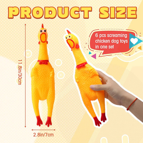 6 Pcs Large Screaming Chicken Dog Toys,Yellow Rubber Chicken 12 inch,Squeeze Squeaky and Screaming Chicken,Prank Novelty Toy for Kids or Adults