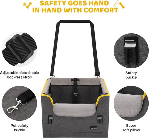 GENORTH 20 lbs,Dog Cozy Dog Car Seat for Small Dogs,Detachable Pet Car Seat Under Booster Seat with Chin Rest,Cushion