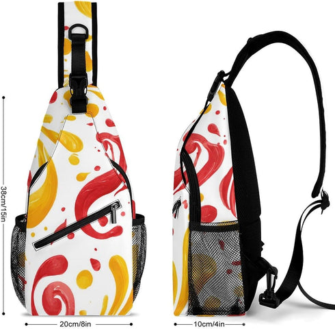Generic Backpack 38x20cm Ketchups Mustards Fireworks Splashes Swirls Crossbody Sling Bags Travel Chest Bag Casual