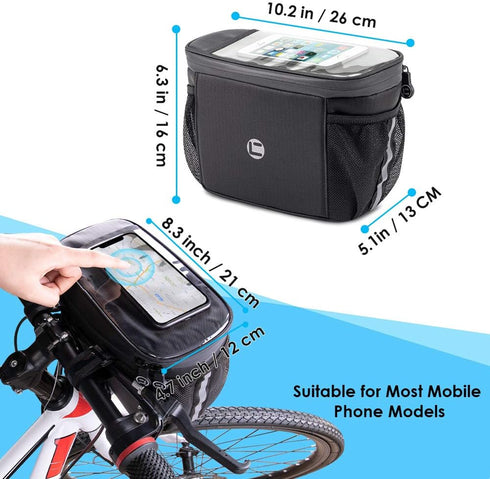 WOTOW Bike Handlebar Insulated Bag, Front Phone Bag Cooler Storage Pouch with TPU Touch Screen for Cycling Accessories