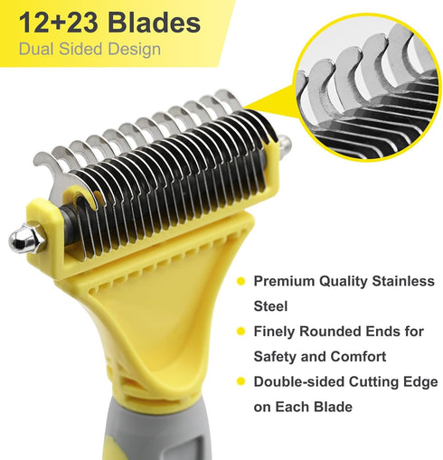 Professional Dog Brush for Shedding - Double Sided Undercoat Rake with 12+23 Blades for Medium & Long Haired Dogs