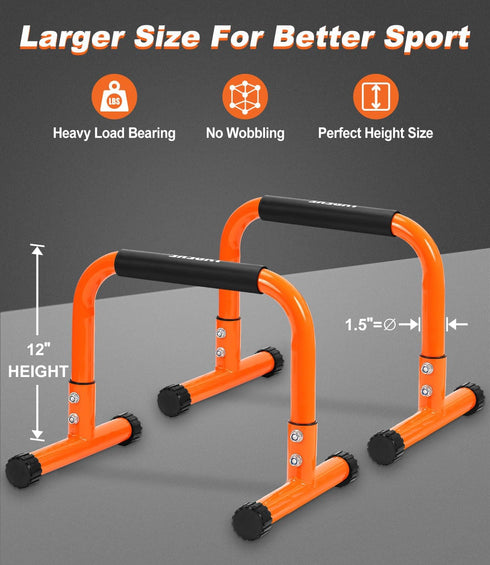 TABEKE Push Up Bar, 12" High Parallettes Bars & Dip Bar with Foam Handles, No Wobbling Calisthenics Equipment