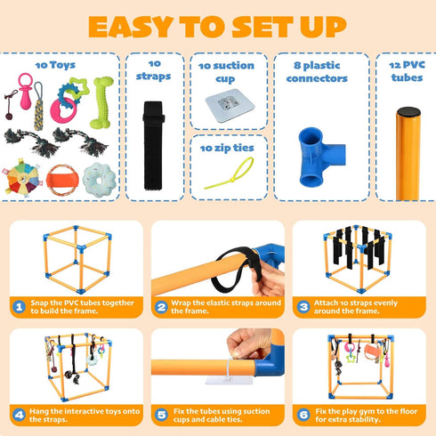 Wovelli 10 19.5" Puppy Play Gym with Hanging Toys, PVC Removable Dog Enrichment Playground, Interactive Indoor Training