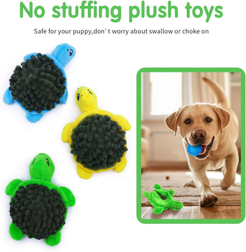 Turtle Squeaky Dog Toys with Ball - 2-in-1 Plush Toys for Small Breeds, BPA-Free Rubber & Soft Fabric for Interactive
