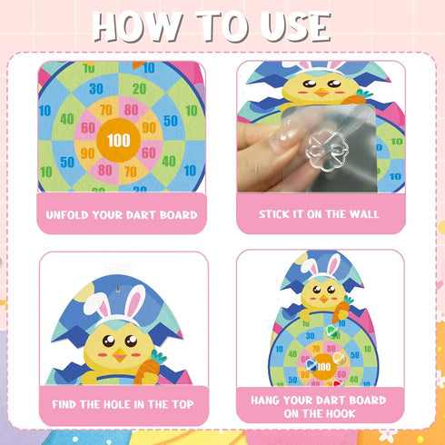 Set 12 Yquqwn Easter Chicken Dart Board Game with Sticky Balls, Easter Basket Stuffers Eggs Filled Gifts for Kids