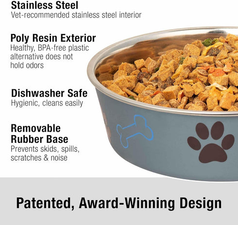 Loving Pets Bella Dog Bowls, Stainless Steel, Spill Proof, Small 10-20 lbs, Blueberry