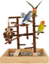 vibriskape Bird Playground, Natural Wood Bird Play Stand with Stand Perch, Swing, Toy, Two Food Cups, and Removable