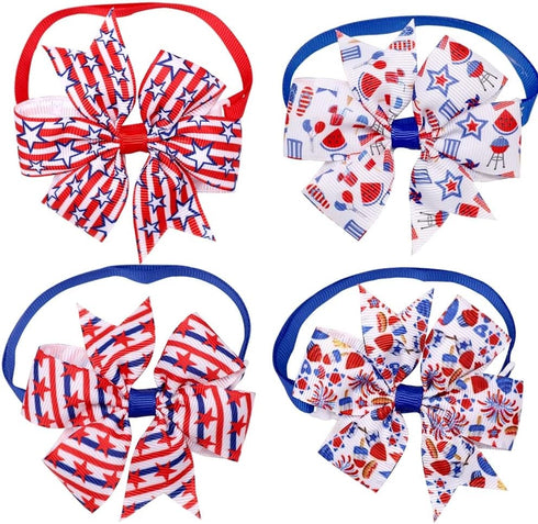 Spring Summer Dog Bow Ties, 3.2" Bow Butterfly Ties for Small and Medium Pets (4th of July Pinwheel)