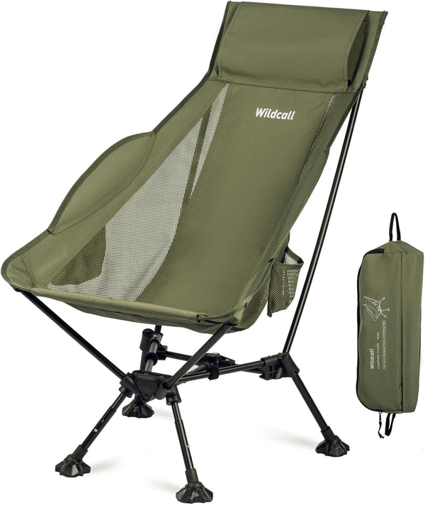 WildCall Lightweight Folding High Back Camping Chair with Head Support, Compact Beach