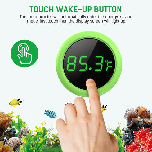 Fish Tank Thermometer, PAIZOO LED Digital Accurate Temperature Gauge for Aquatic Pets, Green
