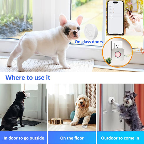 WiFi Dog Door Bell for Potty Training to Go Outside, Smart Doggie Door Bell for Dog, Wireless Doggy Doorbell with Phone