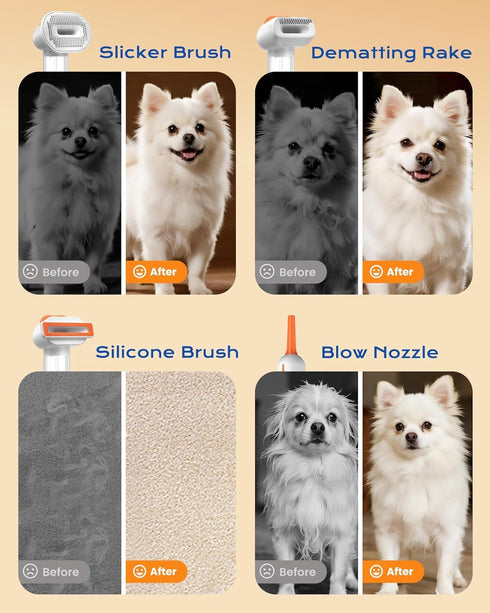 4-in-1 Vacuum Dog Brush for Shedding, Self-Cleaning Slicker & Undercoat Rake, Deshedding Grooming Tool, Anti-Static