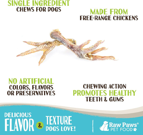 (50 Pack) Packed Raw Paws Dried Chicken Feet Dog Treats - in USA - Dehydrated Chicken Feet for Dogs - Natural, Single