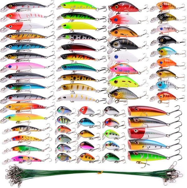 Fishing Lures Kit Mixed with Hooks for Saltwater Freshwater Trout Bass Salmon Fishing