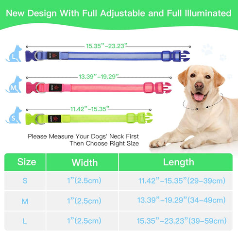 YFbrite Light Up Dog Collar, Full Adjustable Rechargeable LED Safety Glowing Collar for Night (Design 2-Green, Large)