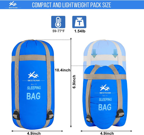 Warm Weather Sleeping Bag - Portable Waterproof Lightweight for Kids, Teens, Adults Camping
