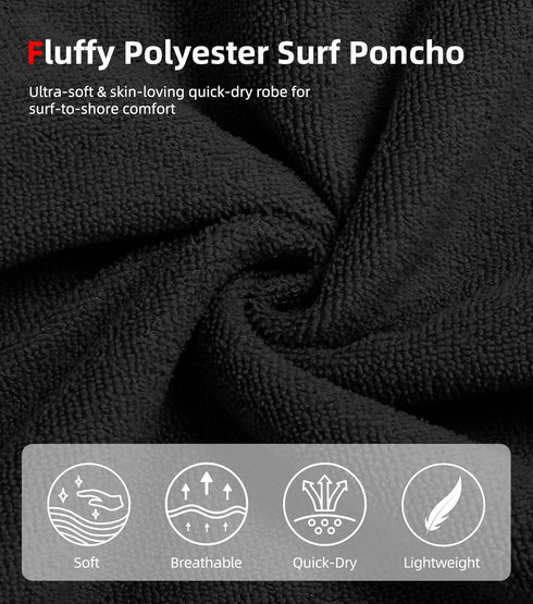 Abahub Surf Poncho Men & Women Towel Poncho Adult with Hood, Thick Quick Dry Changing Poncho Towel, Microfiber Wearable
