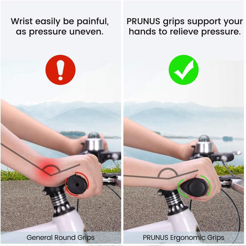 PRUNUS No-Slip Soft Rubber Bike Handlebar Grips - Universal for Bicycles, MTB, BMX, E-Bike, and City Commuter Bikes