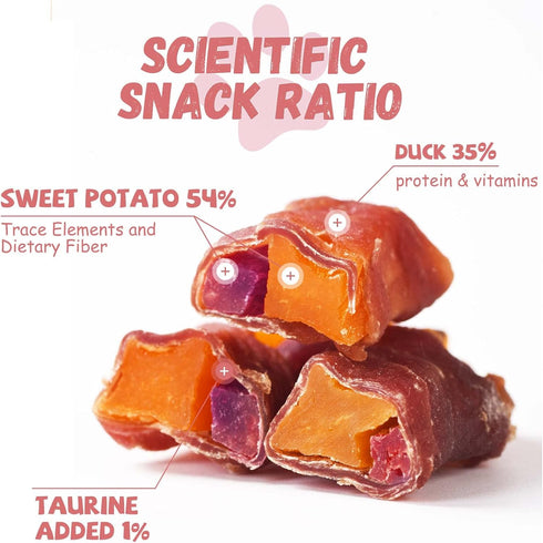 12-15 Counts Pawmate Duck Double Purple Sweet Potato Wraps Dog Treats, Healthy Low Fat Dog Jerky High Protein