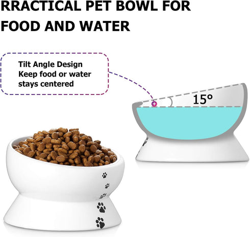 Y YHY Elevated Cat Food Bowl, Raised Pet Food and Water Bowl for Cat and Small Dog, 15oz, Dishwasher Safe