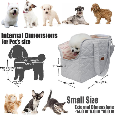 Cat Carrier Small Dog Handbag, Large Cat/Puppy Carrier Bag with Multiple Pockets and Breathable Mesh (Grey, Medium)