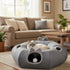 Linen Cat Tunnels with Central Cat Bed, Interactive Cat Toys Detachable Washable Soft Mat Large Indoor Play Tunnel Cave