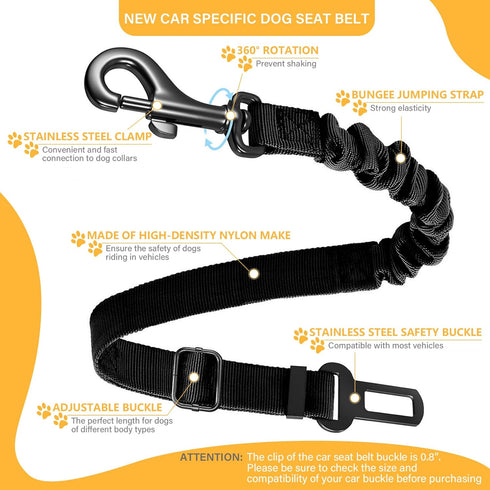 Famstar 1 Pack 360 Dog Seat Belt Retractable Dog Car Harness Adjustable Elastic Bungee Buffer Heavy Duty & Durable
