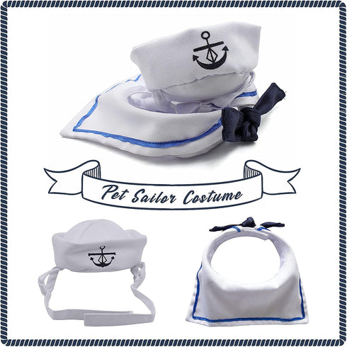 NAMSAN Pet Sailor Costume for Cats & Small Dogs - Cat Halloween Costumes, Navy Outfit with Hat