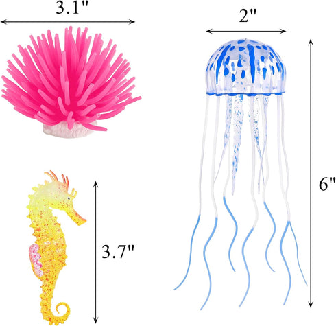 Lpraer 6 Pieces Glow Floating Jellyfish, Seahorse, Anemones Aquarium Decorations for Fish Tank